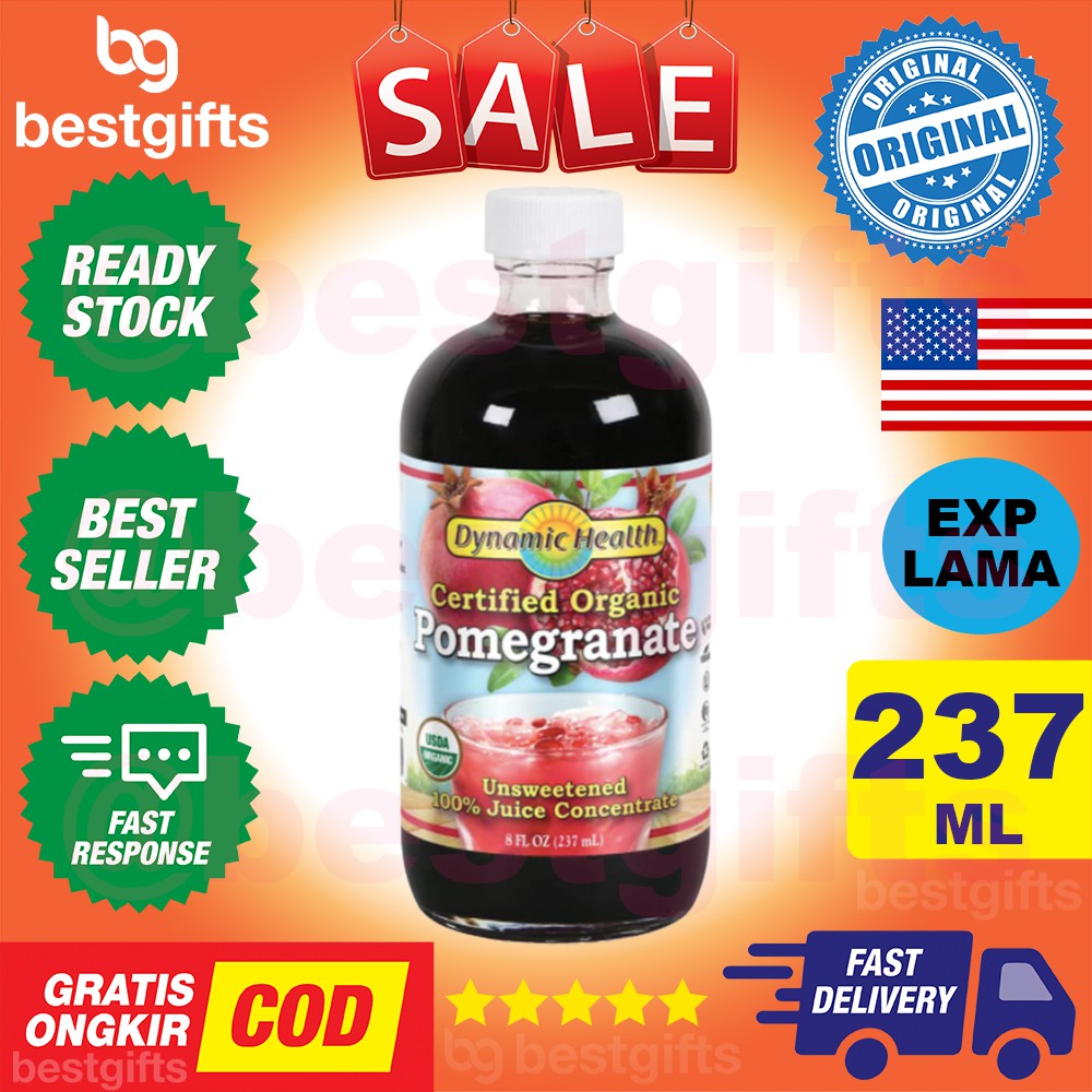 DYNAMIC HEALTH CERTIFIED ORGANIC POMEGRANATE UNSWEETENED 100% JUICE CONCENTRATE KOLESTEROL 237 ML