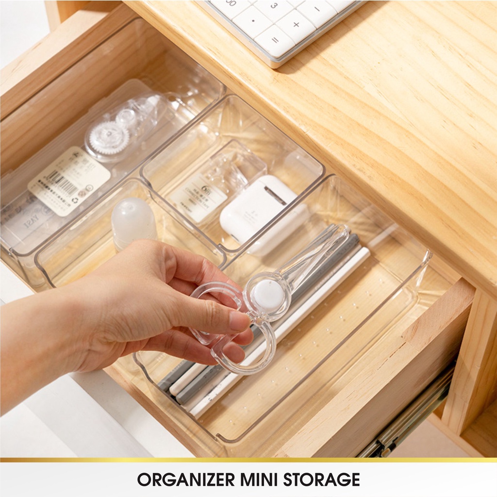 Acrylic Akrilik Storage Drawer Kotak Pembatas Sekat Laci Organizer Organiser Stationery Sendok Meja Dapur Plastik Acrylic