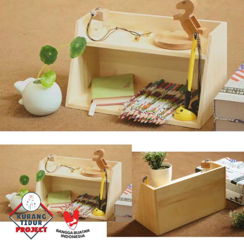 Rak Kayu Susun SerbagunaKayu Jati Belanda Rak makeup rak stationery tempat pensil