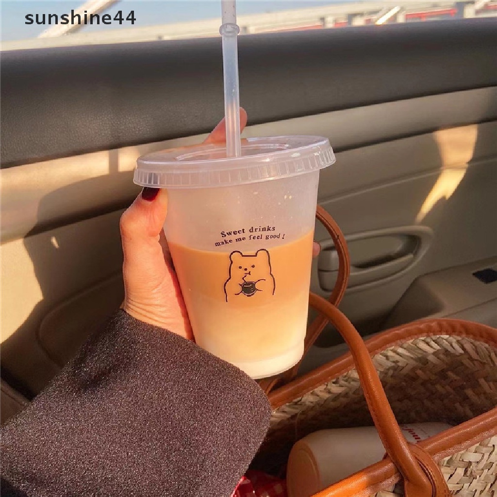 Sunshine Botol Air Minum / Jus / Kopi / Susu / Teh Bahan Plastik Dengan Tutup + Sedotan