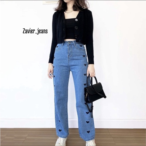 celana jeans kulot motif love high waist_kulot wanita jeans love