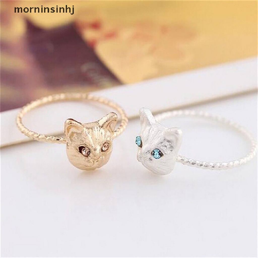 Mornin 1 Pc Cincin Mini Model Kucing Warna Hitamemassilver Untuk Wanita