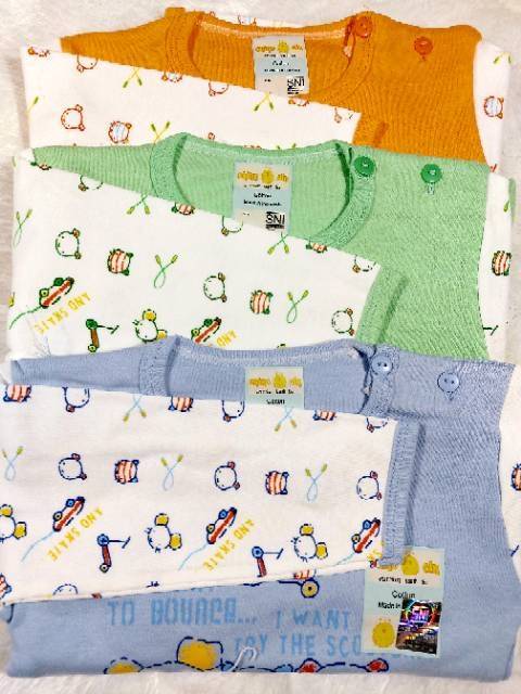 3 set Baju bayi ukuran M-L Chiko Cik setelan panjang kancing d bahu