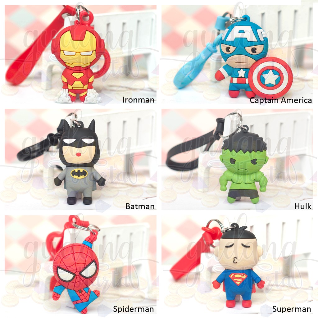 Gantungan Kunci Heroes Superman Batman Captain America Spiderman Ironman Hulk Lucu Unik GH 302165