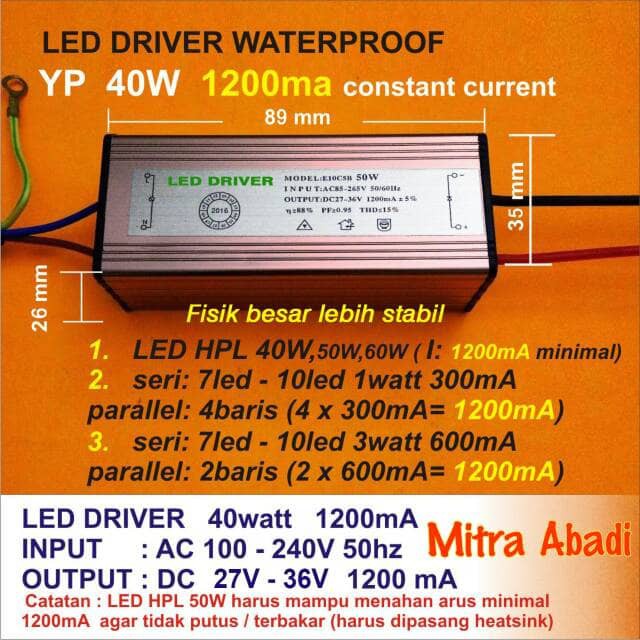 LED Driver 50 Watt 1200 mA Casing Besi WATERPROOF