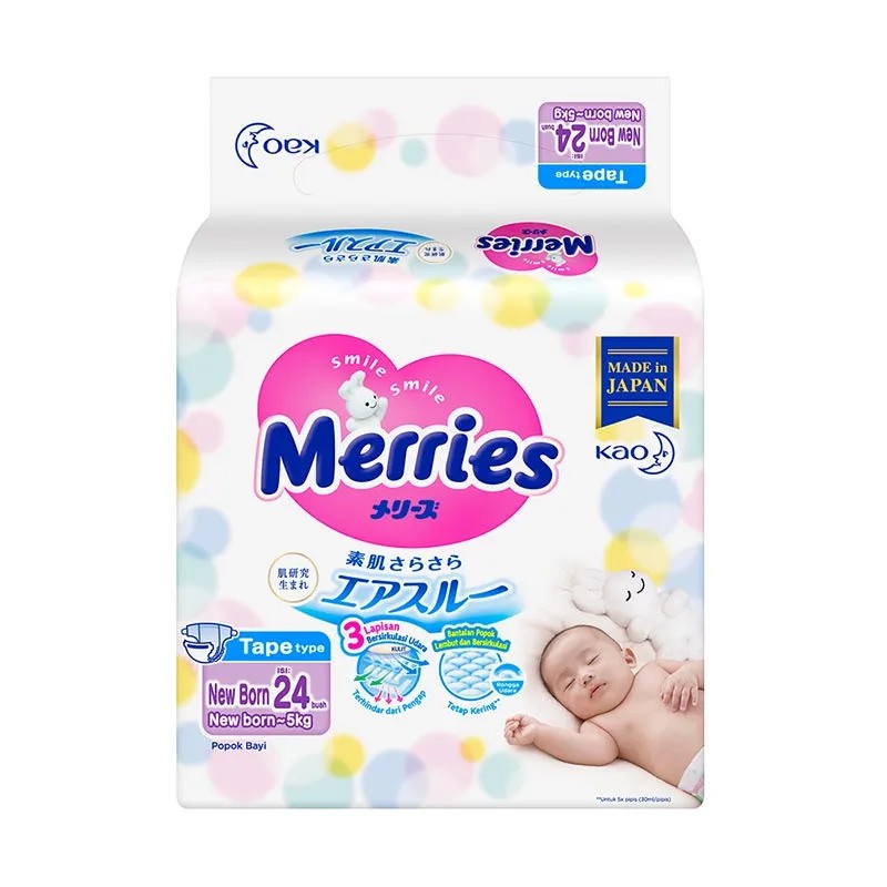 MERRIES Popok Perekat Premium Tape Diaper Newborn NB 24 / S 24 / M 22 / M 38 / L 32