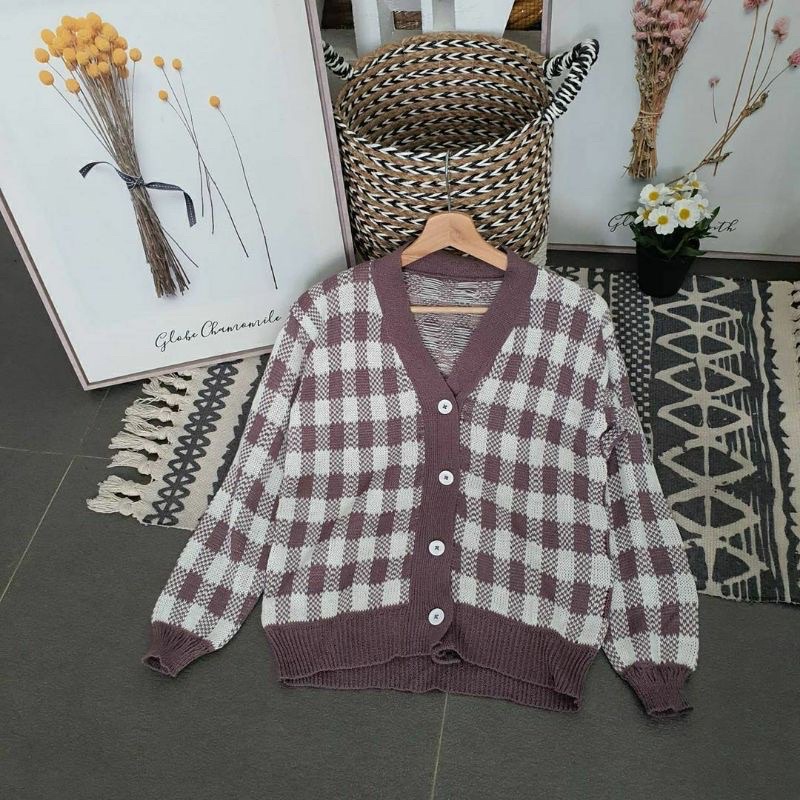 SQUARE CARDY / Cardigan Kotak-Kotak / Atasan Wanita Rajut / Cardigan By NARTS_ID