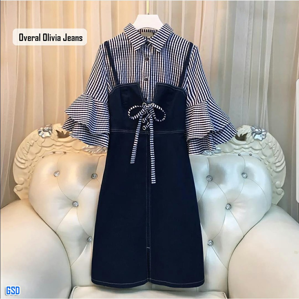 Overal olivia jeans/overall jeans/setelan overall/overall rok/overall panjang