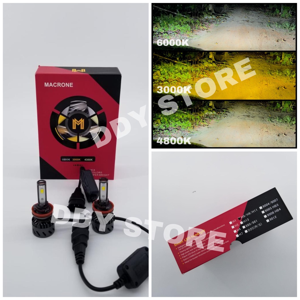 Lampu Mobil Turbo Led Macrone MC8 H11 3 Warna