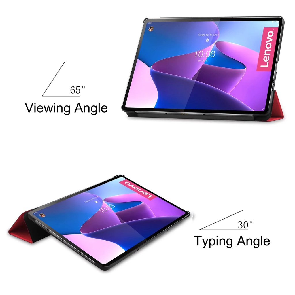 [Tidur/Bangun] Untuk Lenovo Tab P12 Pro 12.6-inci 2021p12pro TB-Q706F TB-Q706N TB-Q706 Tablet Perlindungan Case Mode Lipat Tiga Warna Solid Flip Leather Cover Fold Stand