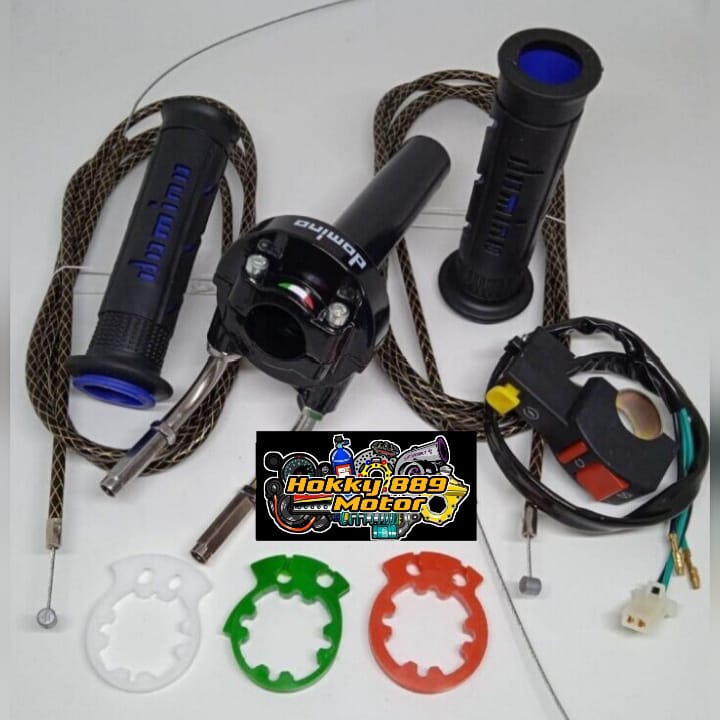 PROMO PAKET MURAH GAS SPONTAN DOMINO+2 KABEL HITAM+HANDGRIP DOMINO+SAKLAR 3 FUNGSI.UNIVERSAL SEMUA JENIS MOTOR