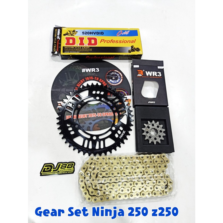 PAKET gear Set wr3 ninja 250 z250 fi gir depan belakang rantai DID RK