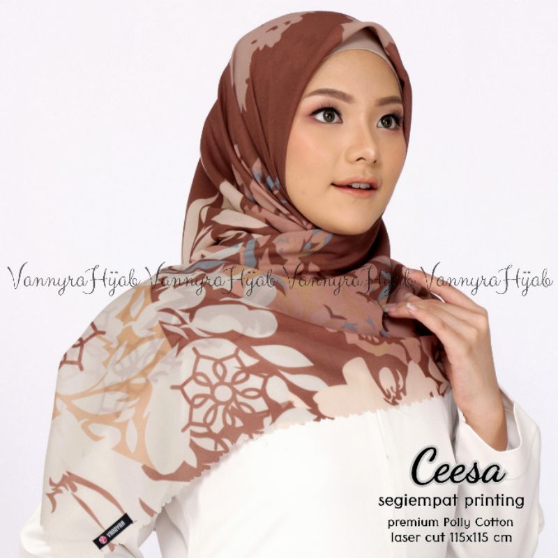 Jilbab Segiempat Fine Motif Printing Ceesa
