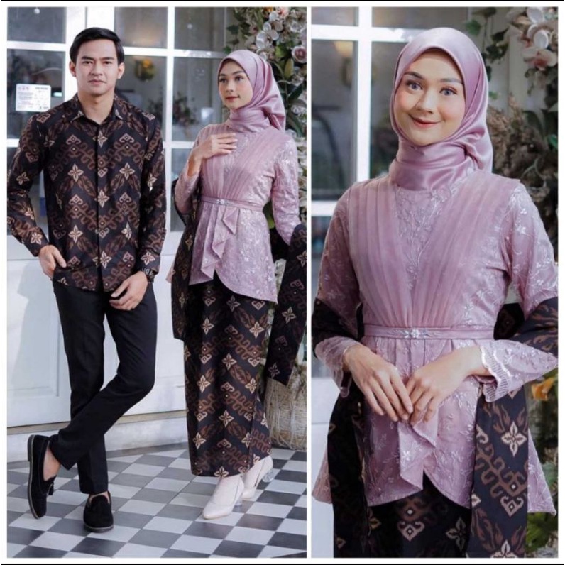 TERBARU !! SET COUPLE BATIK - Kebaya Couple Brokat Modern Aufa Kebaya Wisuda dan Kondangan Kebaya Couple Batik Prima Lengan Panjang Set Wanita Modern Batik Couple Islan