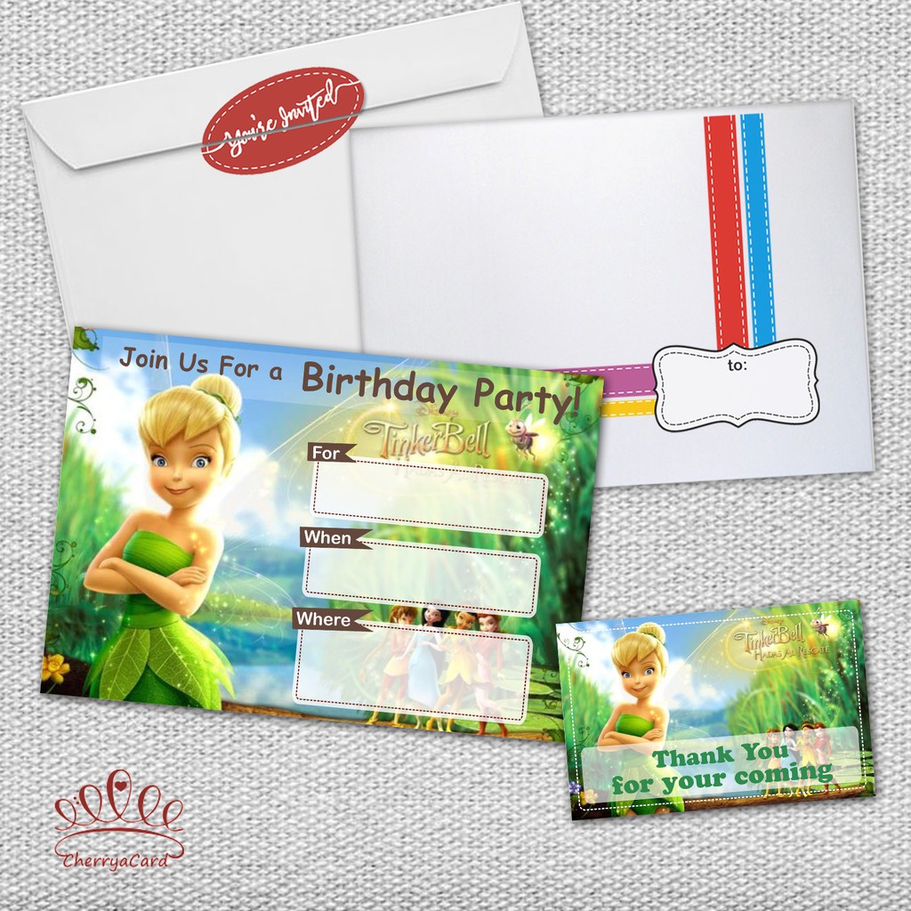 Undangan Ulang Tahun Isi 20 Pcs Blank Birthday Invitation Tinkerbell