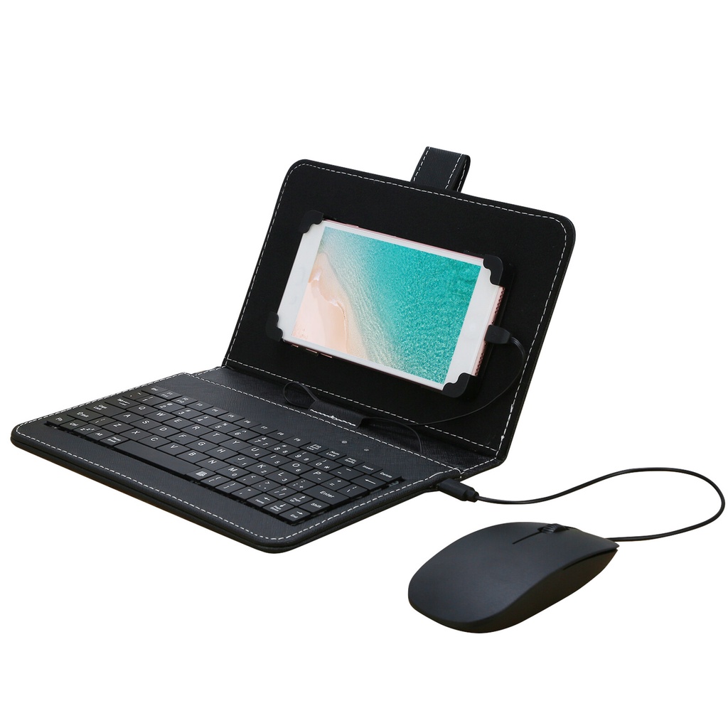 Android Phone Keyboard Dan Mouse Set Portabel Type-C/Micro-Usb Kabel Keyboard Mouse Kit Stand Telepon Dengan Kulit Cove Dengan Type-C/Micro-Usb Converter Untuk Ponsel Kantor Rumah Belajar Online Bermain Game (Telepon OTG)