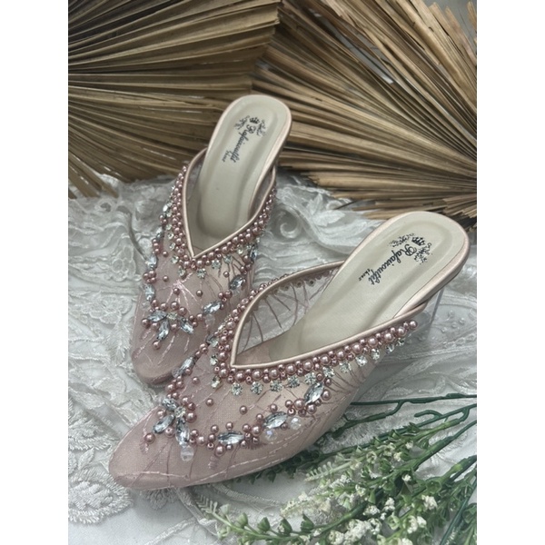 sepatu wedding wanita amirra rosegold 7cm kaca