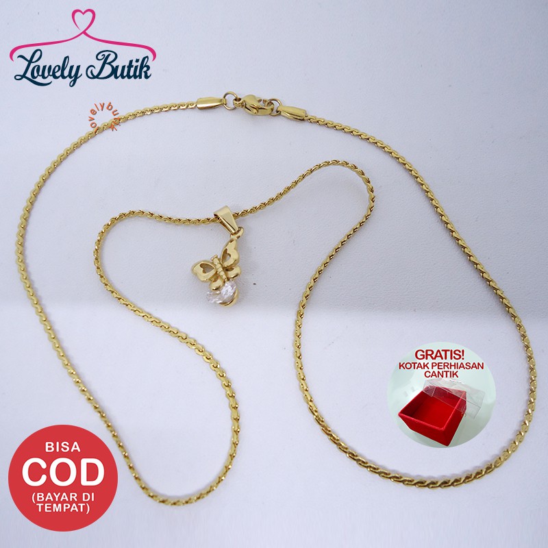 Lovelybutik Kalung Titanium Anti Karat Nancy Kalung Wanita Titanium Uk 45 cm Warna Emas BONUS KOTAK