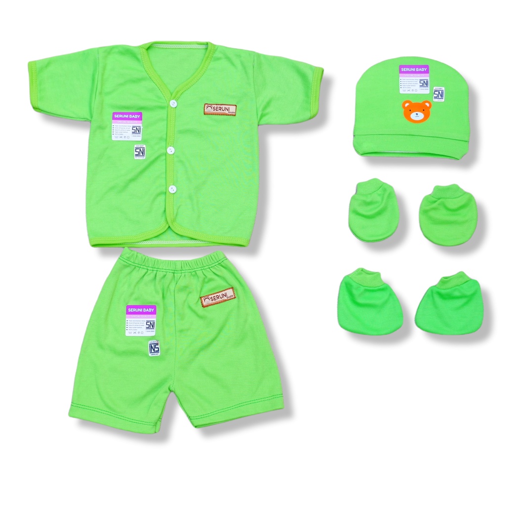 SERUNI BABY - Set Setelan Baju Bayi Topi Kupluk Sarung Tangan Kaki SNI Motif  Wartu
