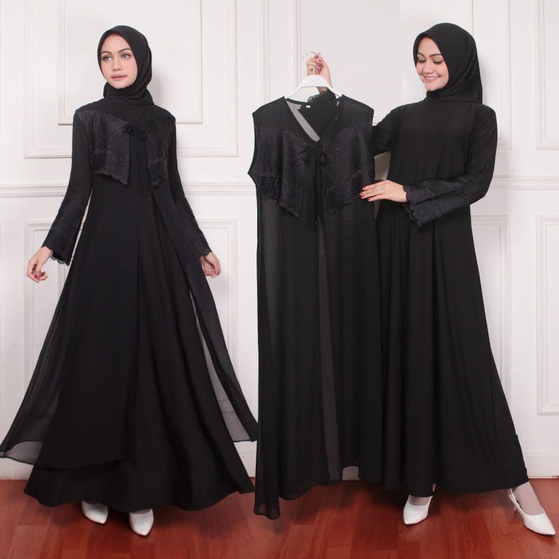 GAMIS ABAYA TURKEY MOTIF BORDIR FULL HITAM