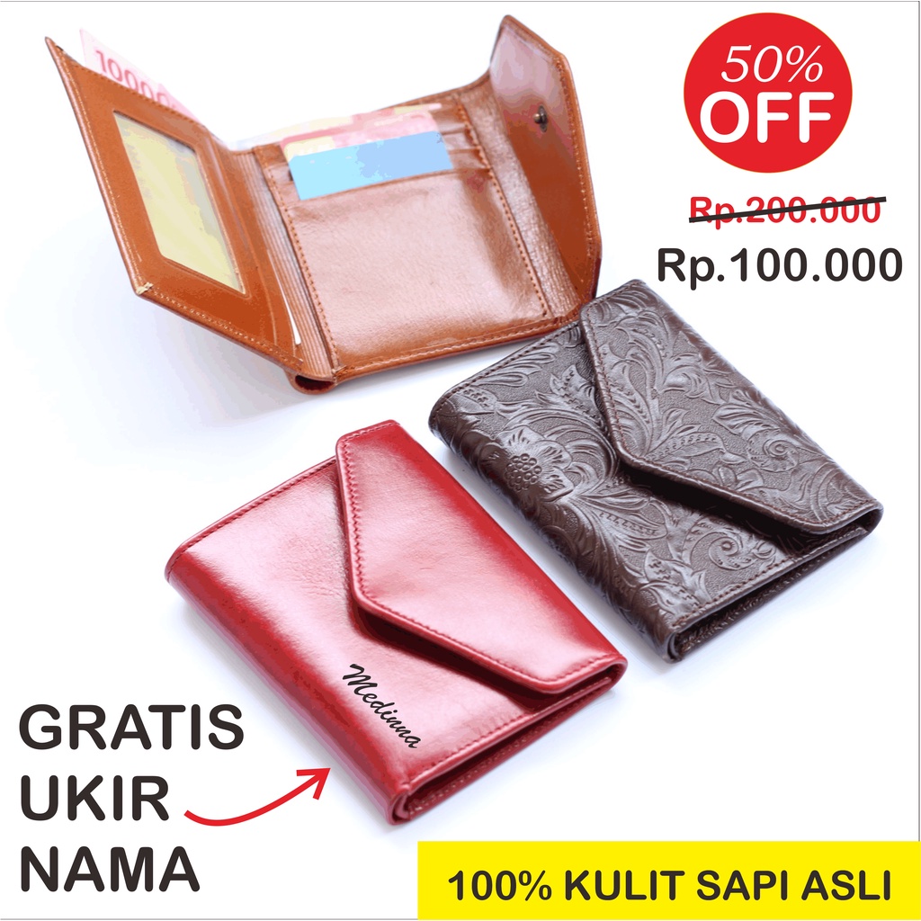 DOMPET WANITA KULIT SAPI ASLI ENVY BANYAK SLOT MODEL SIMPEL / GRATIS GRAVIR NAMA