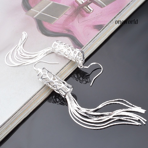 OW@ Women Fashion Silver Plated Long Chain Tassel Hook Dangle Linear Earrings Gift