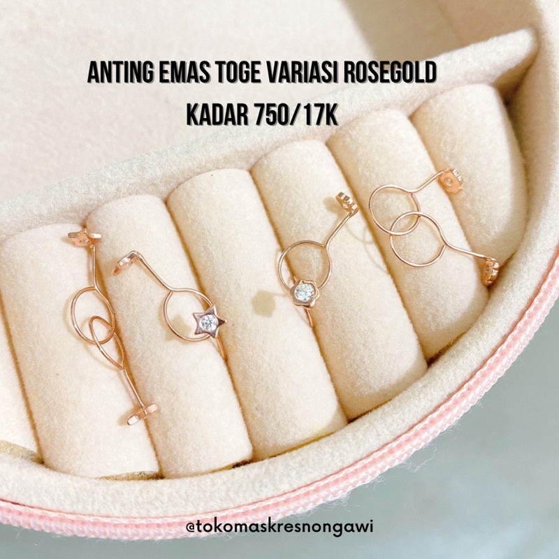 anting emas toge variasi rosegold kadar 750/17k EMAS ASLI