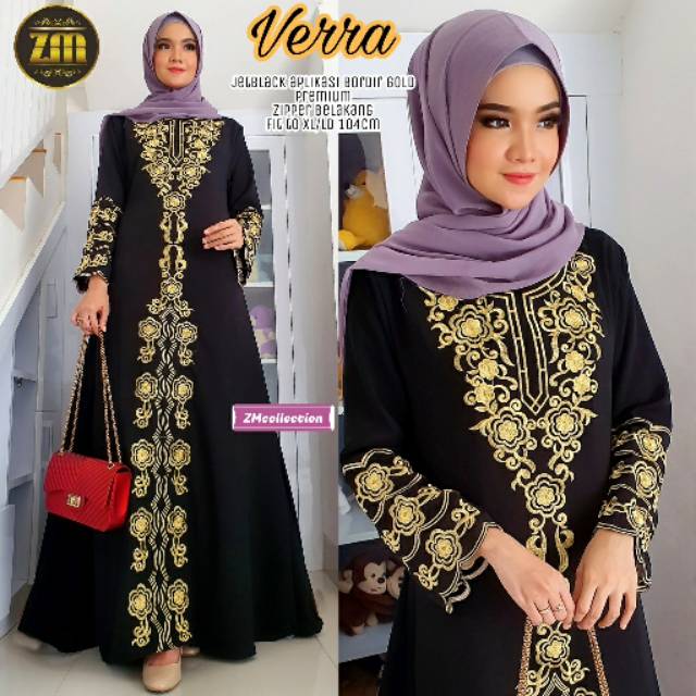 Verra Dress / Abaya Hitam bordir gold / Gamis turki