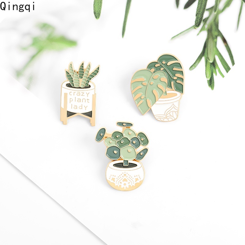 Bros Pin Enamel Desain Kartun Tanaman Pot Monstera Sansevieria Untuk Hadiah Teman