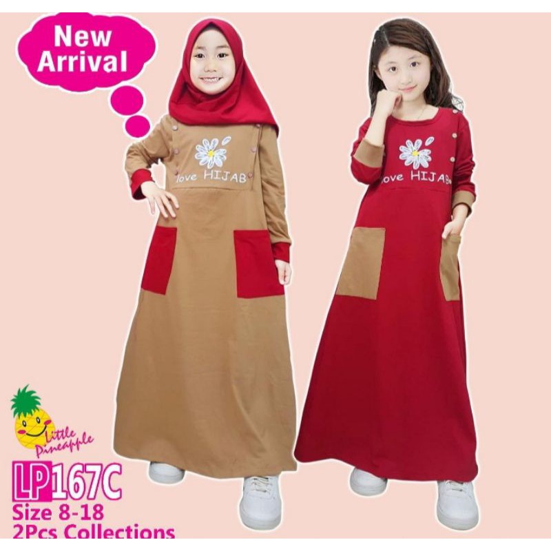 gamis anak perempuan little pineapple 6-10 th/gamis anak branded /gamis anak original