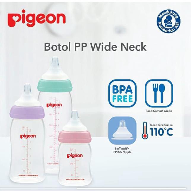 Pigeon Bottle PP Wide Neck With Peristaltic Plus Nipple 240ml / botol susu pigeon