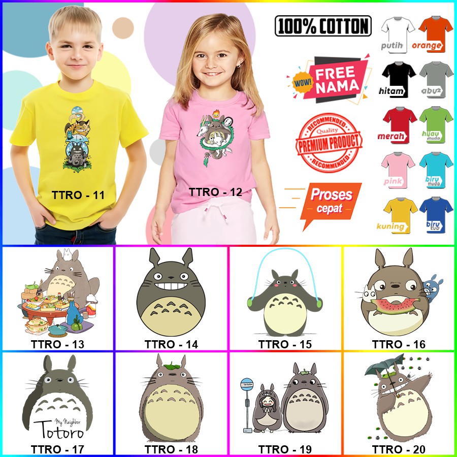 Baju Kaos ANAK DAN DEWASA TOTORO COUPLE (FREE NAMA)