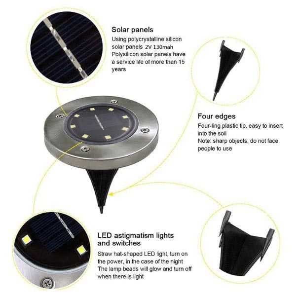 Lampu Tanam LED Solar Outdoor 8 LED Waterproof - White