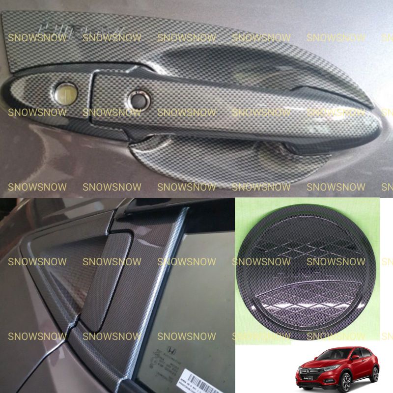 Paket Outer Handle Tank Cover Honda Hrv 2016 2018 2020 2021  Carbon Kilap Glossy