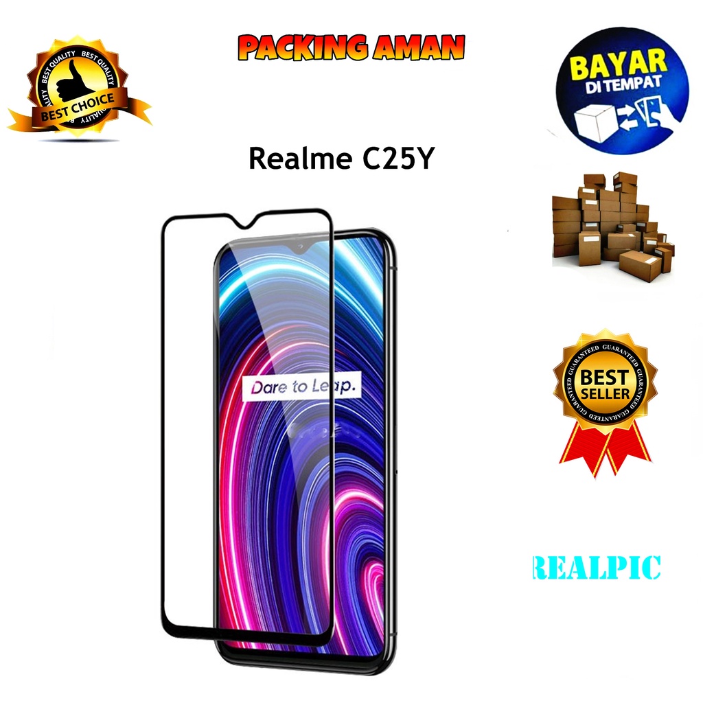 Tempered Glass Realme C25Y Full Cover / Full Screen Protector Anti Gores