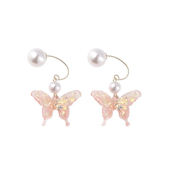 LRC Anting Gantung Fashion Ear Hook Translucent Acrylic Butterfly Pearl Earrings