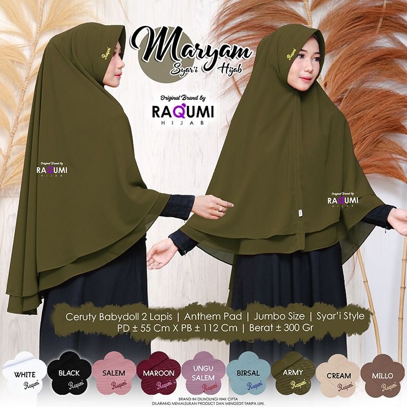MARYAM ORIGINAL RAQUMI HIJAB | KHIMAR MURAH | KHIMAR RAQUMI | KHIMAR ARMY | KHIMAR JUMBO RAQUMI