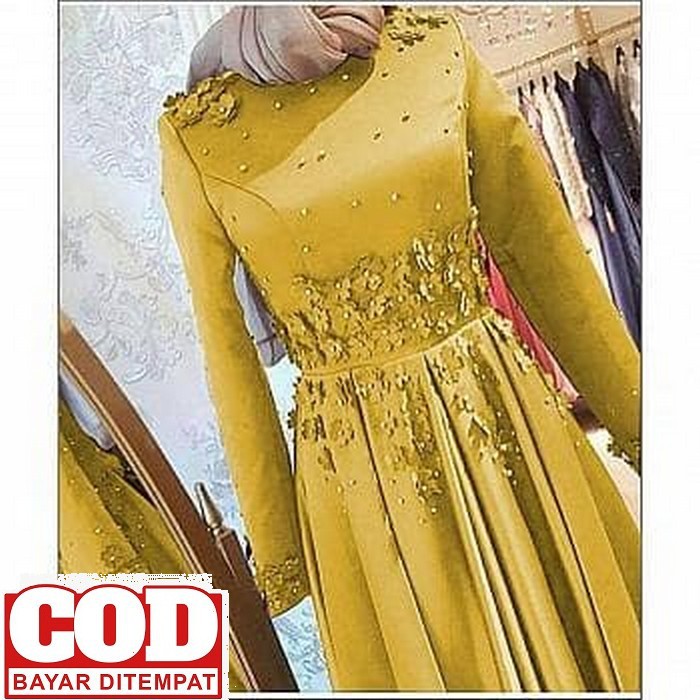 Baju Alma Set Premium Soira Dress Party Kondangan Dress Import Ba PE810 Gamis Maxi Mote Mawar Gold