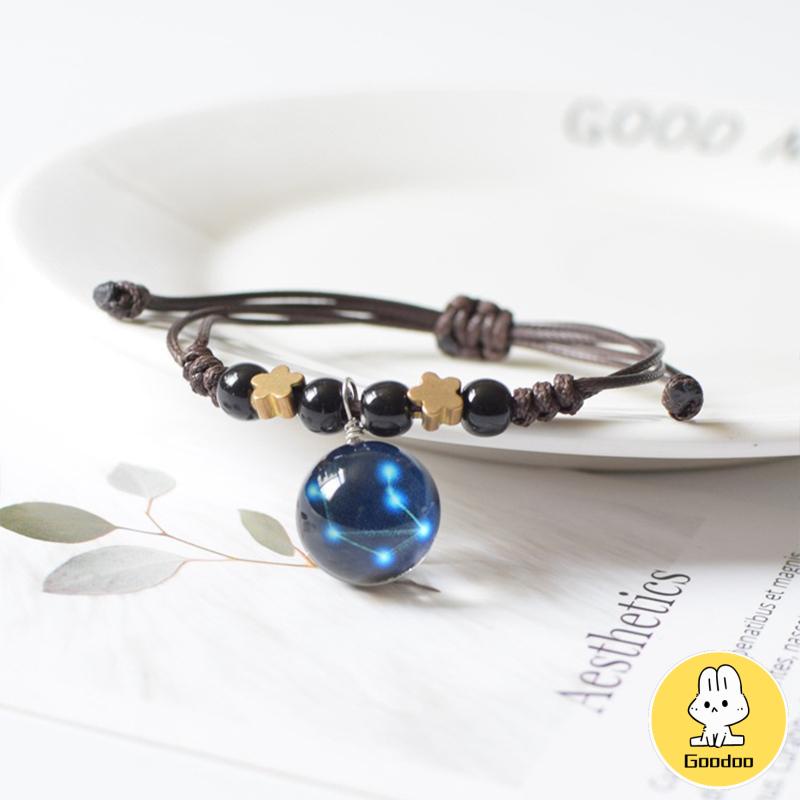 Fashion All-Match Bercahaya Dua Belas Rasi Bintang Gelang Pasangan Pacar Hadiah Perhiasan Tenunan Tangan -Doo