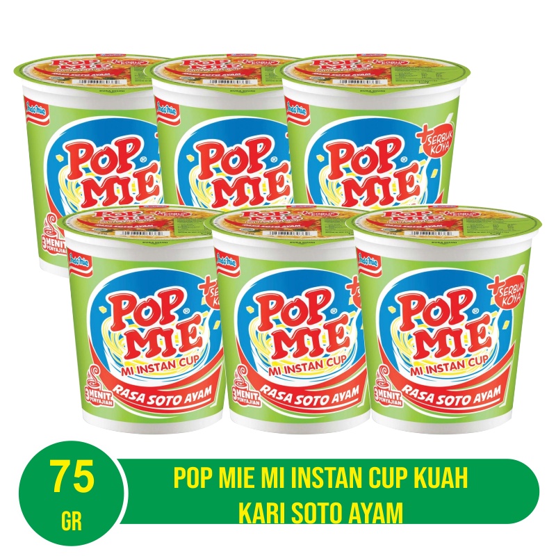 Pop Mie Mi Instan Cup Kuah 75 gr - 6 Pcs