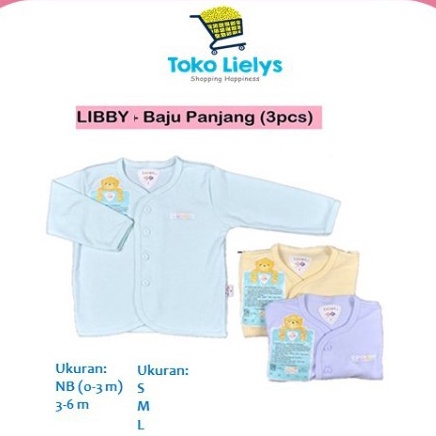 3 PCS LIBBY Baju Panjang Bayi Kancing Tengah Polos Size SML