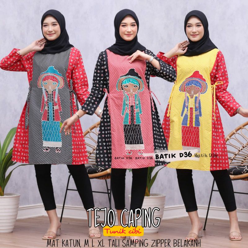 Dress Batik Tejo Caping Jumputan Baju Kantoran Kondangan Wanita Casual Formal Bahan Katun Halus Keki