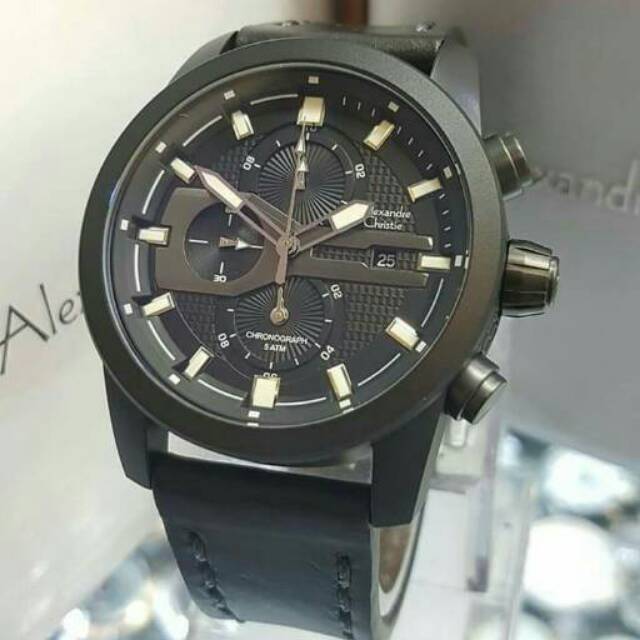 Terlaris Jam Tangan Keren Elegan Alexandre Christie AC 6270 MC Leather Full Black Original