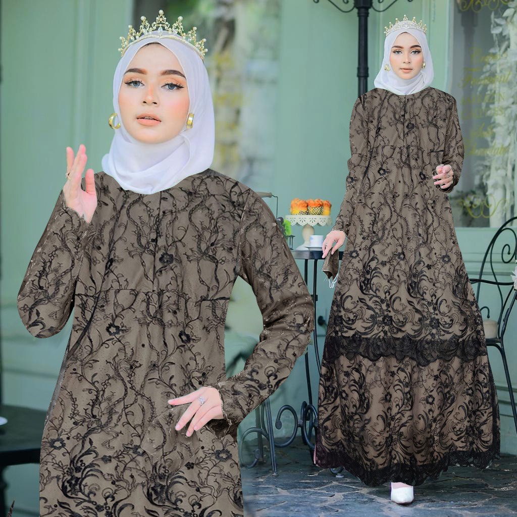 GAMIS BRUKAT ALEXIA/SIZE M/L/XL/XXL/XXXL/GAMIS SERAGAM PESTA/GAMIS TERBARU/BRUKAT MEWAH GAMIS REMAJA/DRESS KONDANGAN