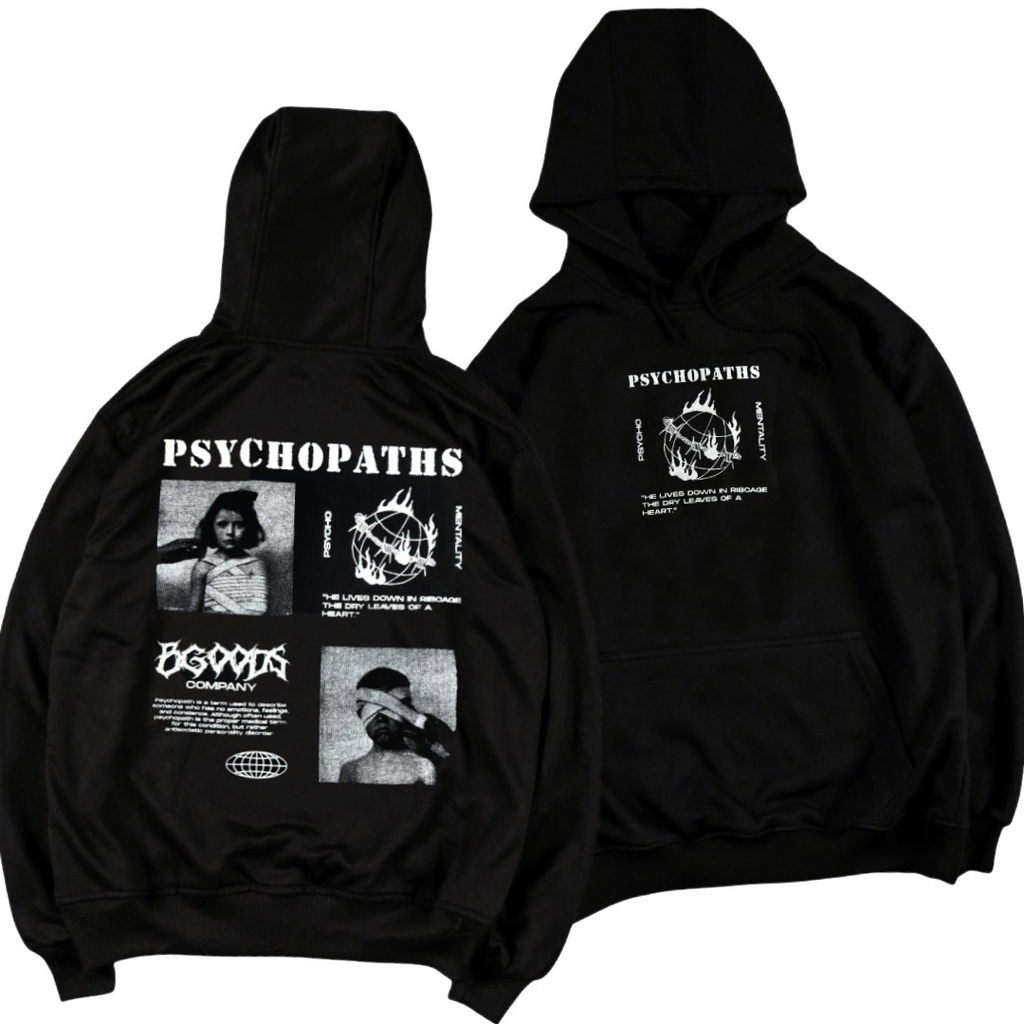 HOODIE PRIA DISTRO HITAM MOTIF PSYCHOPATHS COWOK CEWEK SWEATER HODIE FLEECE M L XL TERBARU