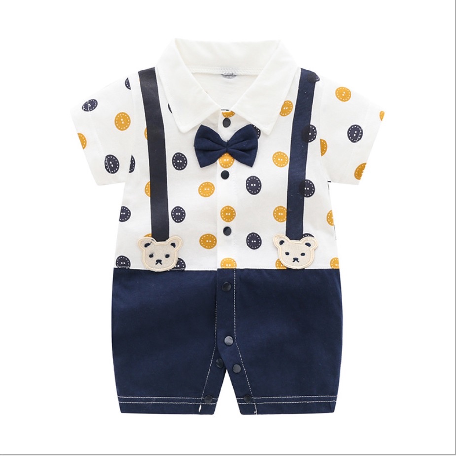 LP10- Pakaian Jumper / baju romper anak  laki laki lengan pendek/ motif dasi tuxedo