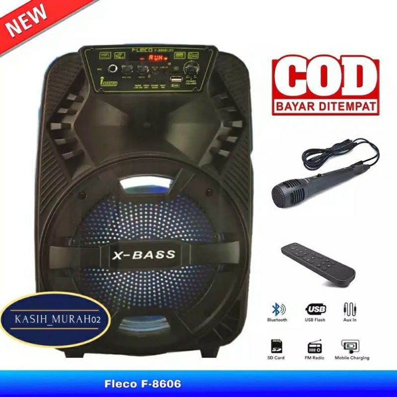 SPEAKER BLUETOOTH 8606 FREE MIC DAN REMOT  FLECO F 8608 MP4 BISA RADIO