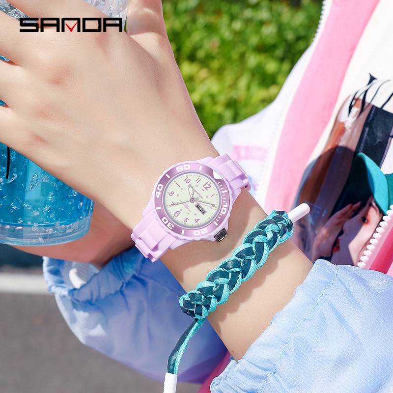 SANDA 1053 Jam Tangan Wanita Analog Tali Rubber Luminous Anti Air WATCHKITE WKOS