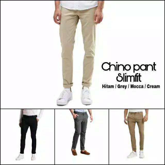 Celana Panjang Slimfit Chino/Cino/Chinos Pria/Cowok Pensil - Krem(Cream)/Abu(Grey)/Hitam(Black)
