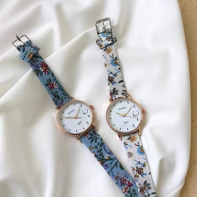 ✅Grosir Jam Senen - Jam Tangan Wanita Analog Strap Pu Bunga Motif Smile Fashion Aksesoris Wanita Gaya Korea